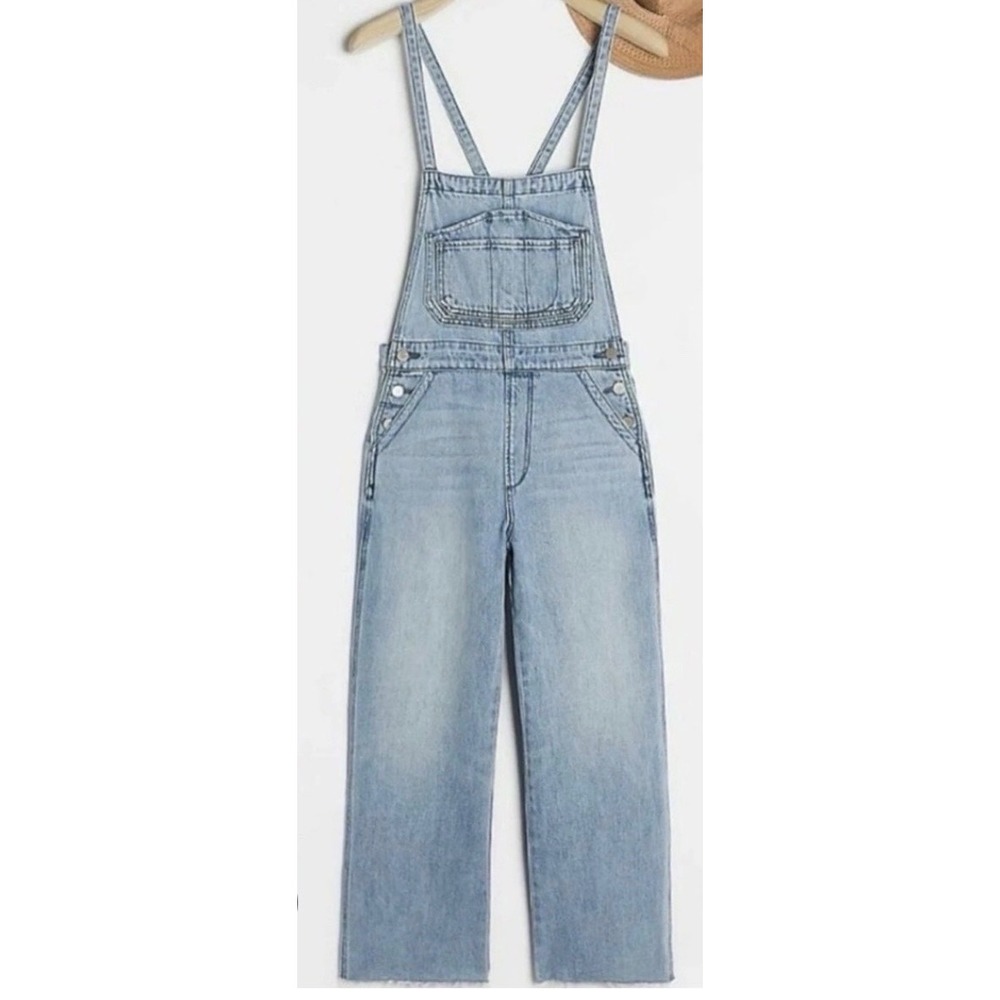 Joe's Jeans Women Light Wash Denim Overalls Wide Leg Raw Hem Size M